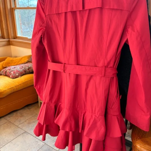 Betsey Johnson Trench Coat Fuschia Pink Double-Breasted Belted Stretch Large - Picture 3 of 3